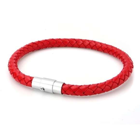 Other - Men's Red Braided Leather Stainless Steel Bracelet